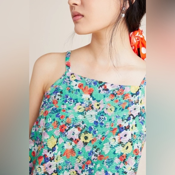 Anthropologie Maeve Women's Quinn Textured Floral Green Cami Top size 12 - Picture 7 of 9